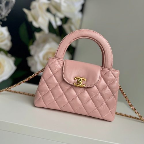 cc 24a nano 19cm kelly shopper bag pastel pink lambskin