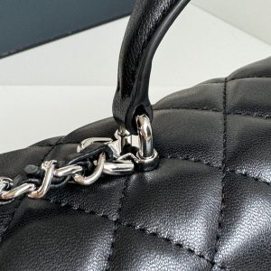 24c mini flap bag 20cm with top handle black calfskin silver hardware