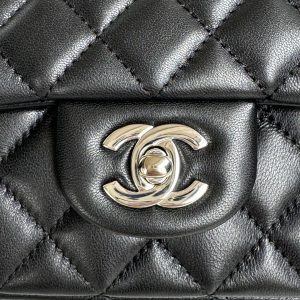 24c mini flap bag 20cm with top handle black calfskin silver hardware