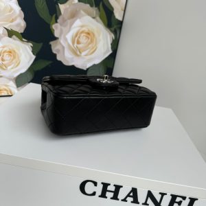 24c mini flap bag 20cm with top handle black calfskin silver hardware