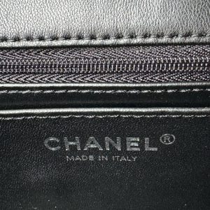 24c mini flap bag 20cm with top handle black calfskin silver hardware