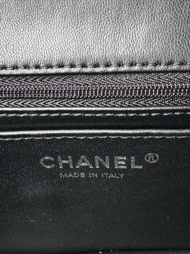 24c mini flap bag 20cm with top handle black calfskin silver hardware