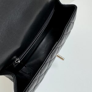 24c mini flap bag 20cm with top handle black calfskin silver hardware