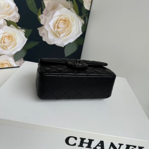 24c mini flap bag 20cm with top handle all black calfskin