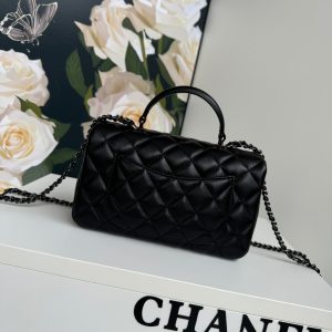 24c mini flap bag 20cm with top handle all black calfskin