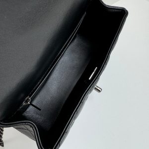 24c mini flap bag 20cm with top handle all black calfskin