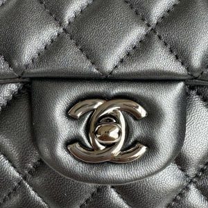 24c mini flap bag 20cm with top handle all black calfskin