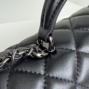 24c mini flap bag 20cm with top handle all black calfskin