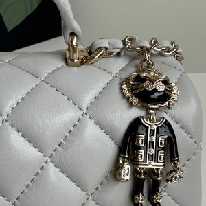 24c mini flap bag 20cm with top handle grey calfskin