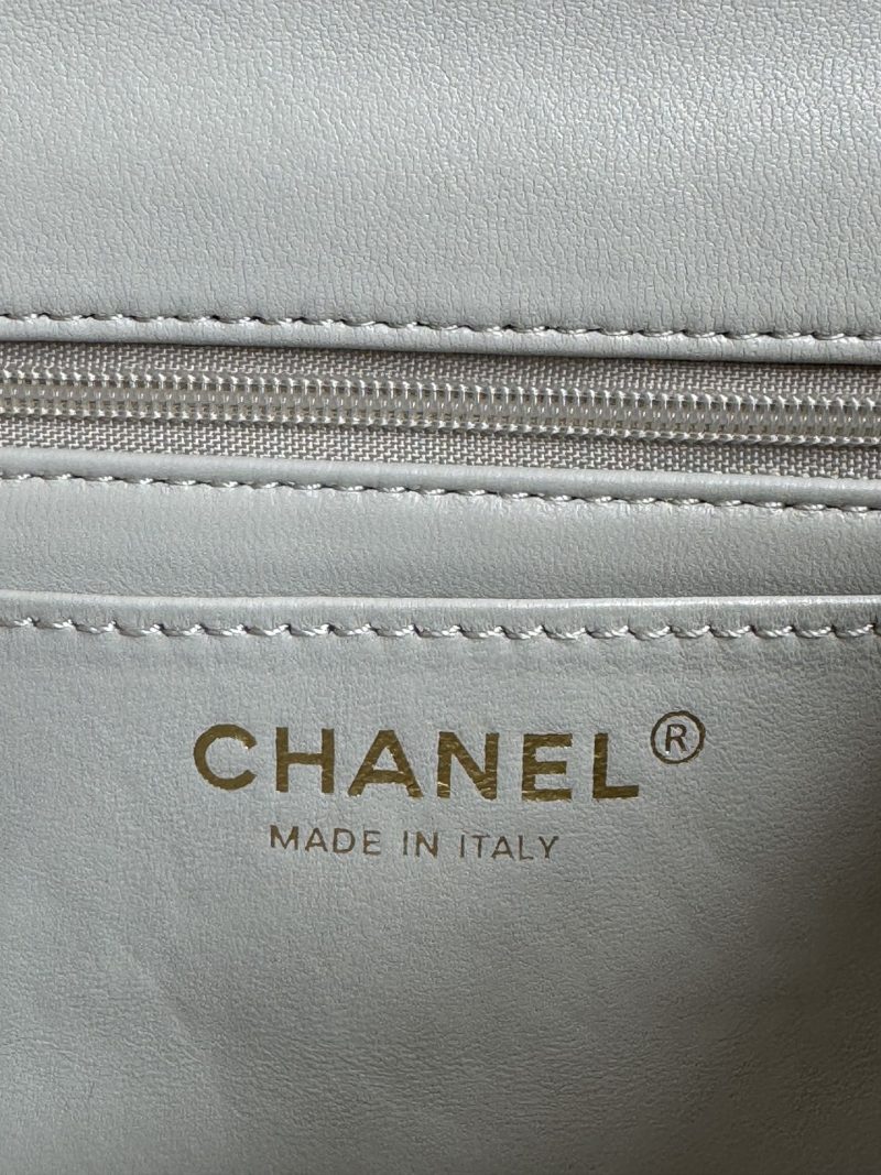 24c mini flap bag 20cm with top handle grey calfskin