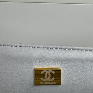 24c mini flap bag 20cm with top handle grey calfskin