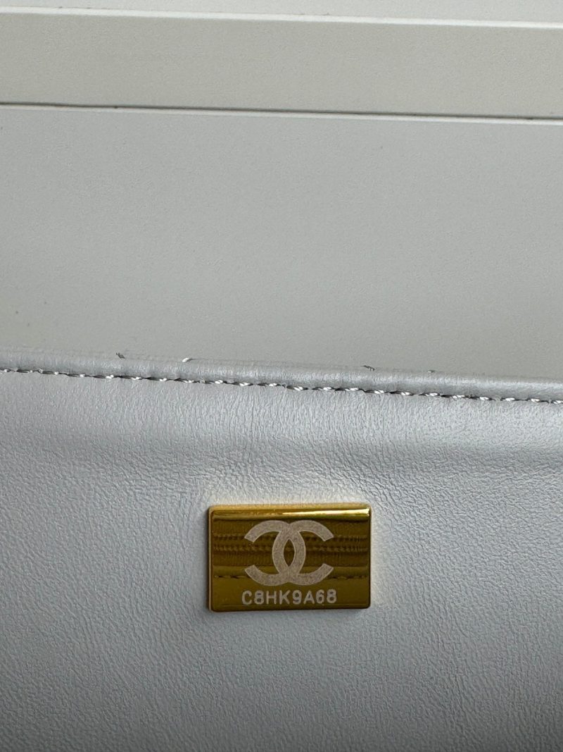 24c mini flap bag 20cm with top handle grey calfskin