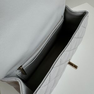 24c mini flap bag 20cm with top handle grey calfskin