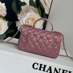 24c mini flap bag 20cm with top handle pink violet calfskin