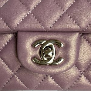 24c mini flap bag 20cm with top handle pink violet calfskin