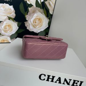 24c mini flap bag 20cm with top handle pink violet calfskin