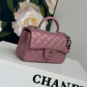 24c mini flap bag 20cm with top handle pink violet calfskin