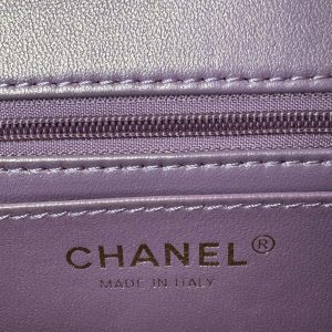 24c mini flap bag 20cm with top handle pink violet calfskin