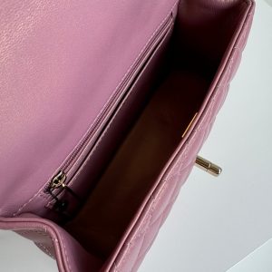 24c mini flap bag 20cm with top handle pink violet calfskin