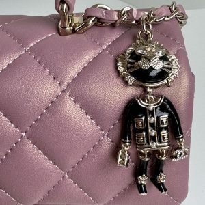 24c mini flap bag 20cm with top handle pink violet calfskin