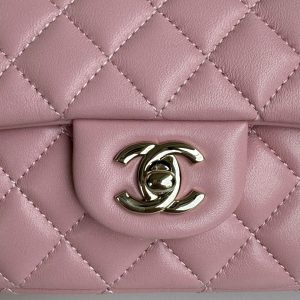 24c mini flap bag 20cm with top handle pink calfskin silver hardware