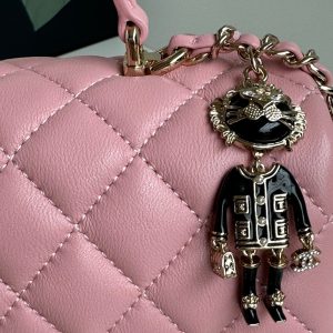 24c mini flap bag 20cm with top handle pink calfskin silver hardware