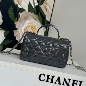 24c mini flap bag 20cm with top handle grey patent calfskin