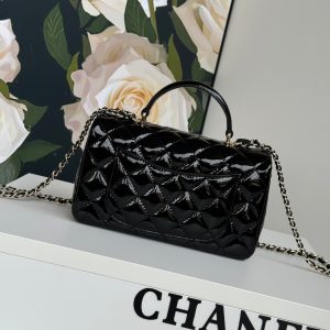 MINI FLAP BAG 20 IN BLACK GLOSSY CALFSKIN GOLD HARDWARE
