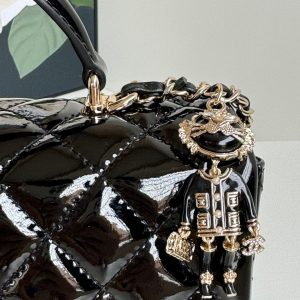 24c mini flap bag 20cm with top handle black patent calfskin