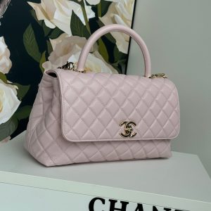 coco handle medium 29cm pastel pink quilted caviar leather gold hardware