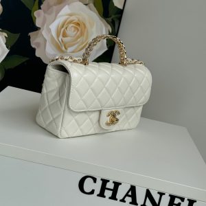 24c mini flap bag 20cm with top handle white lambskin