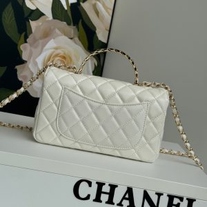 24c mini flap bag 20cm with top handle white lambskin