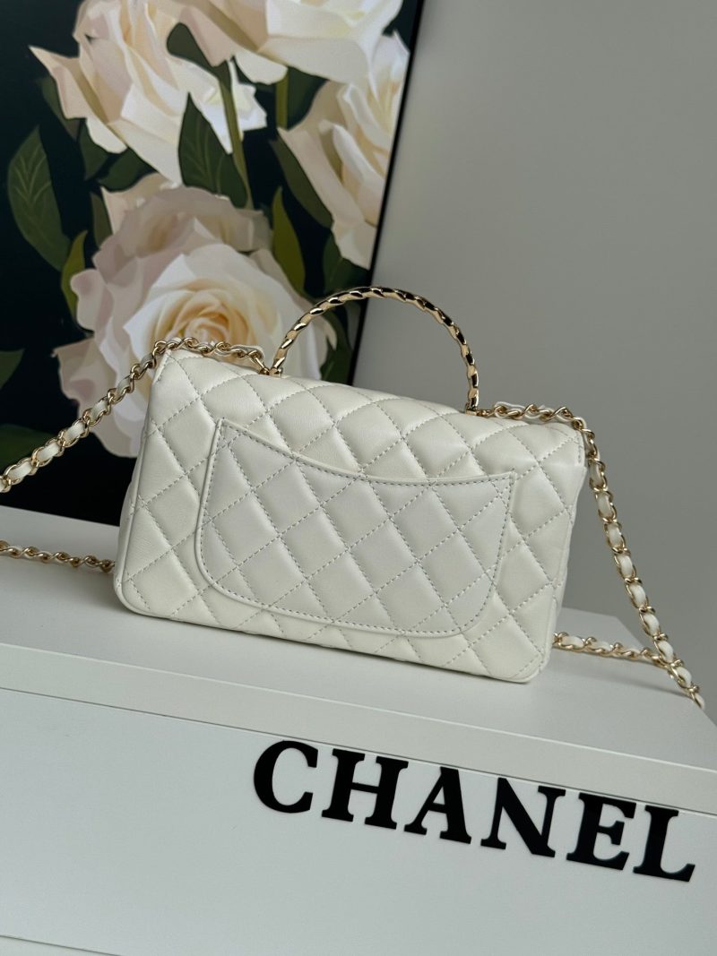 24c mini flap bag 20cm with top handle white lambskin