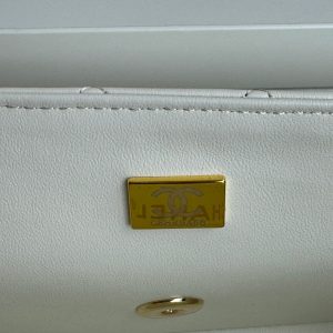 24c mini flap bag 20cm with top handle white lambskin
