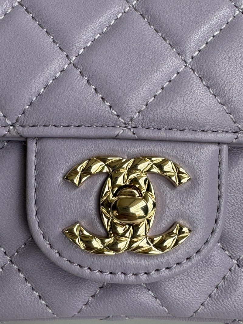 24c mini flap bag 20cm with top handle violet lambskin