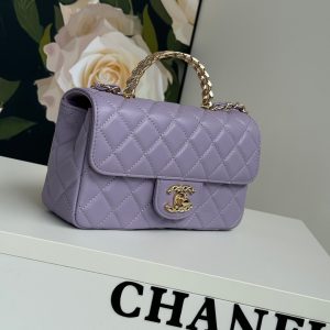24c mini flap bag 20cm with top handle violet lambskin