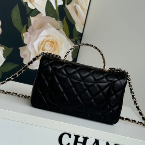 24c mini flap bag 20cm with top handle black lambskin