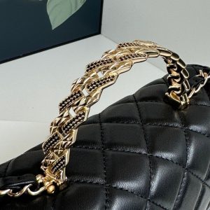 24c mini flap bag 20cm with top handle black lambskin