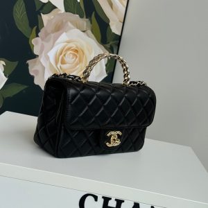 24c mini flap bag 20cm with top handle black lambskin