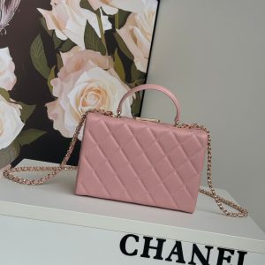 SMALL BOX BAG 18 IN BALLERINA PINK LAMBSKIN GOLD HARDWARE