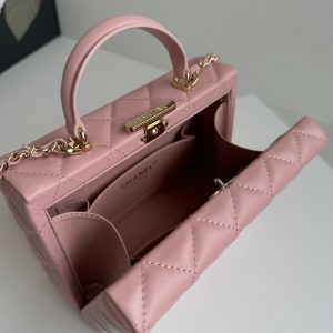 SMALL BOX BAG 18 IN BALLERINA PINK LAMBSKIN GOLD HARDWARE
