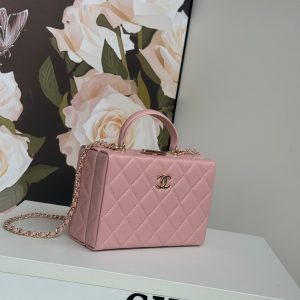 SMALL BOX BAG 18 IN BALLERINA PINK LAMBSKIN GOLD HARDWARE