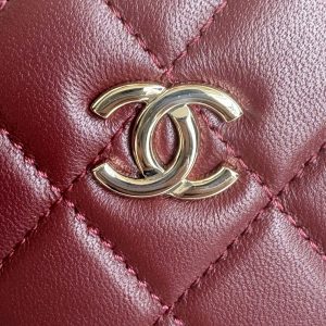 SMALL BOX BAG 18 IN BURGUNDY RED LAMBSKIN GOLD HARDWARE
