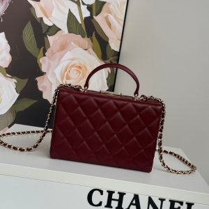 SMALL BOX BAG 18 IN BURGUNDY RED LAMBSKIN GOLD HARDWARE