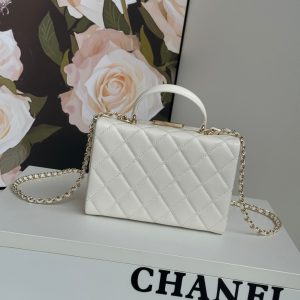 SMALL BOX BAG 18 IN WHITE LAMBSKIN GOLD HARDWARE