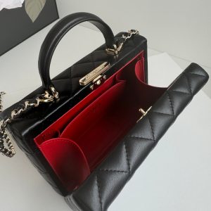 SMALL BOX BAG 18 IN BLACK LAMBSKIN GOLD HARDWARE