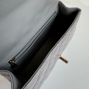 MINI FLAP BAG 20 IN LIGHT GRAY GLOSSY CALFSKIN GOLD HARDWARE