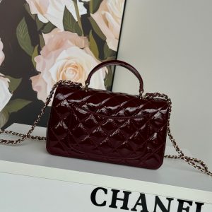 MINI FLAP BAG 20 IN MAHOGANY RED GLOSSY CALFSKIN GOLD HARDWARE