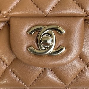 FLAP BAG 20 IN BRONZE BROWN LAMBSKIN WITH HANDLE