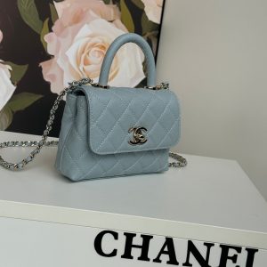 CC 24K Coco Handle Nano 14.5cm Cloud Blue Grained Calfskin Gold Hardware